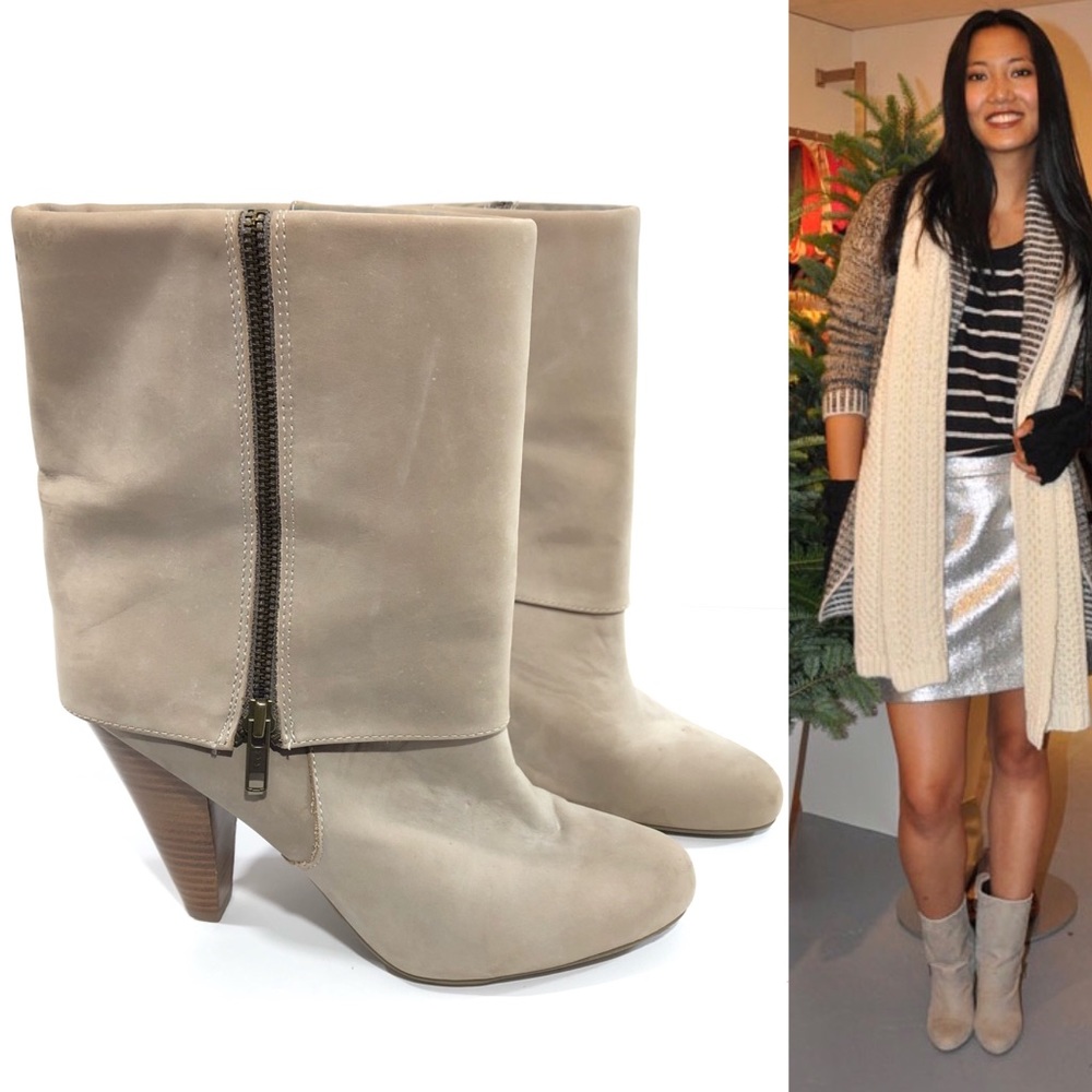 GAP Leather Nude Cuff Fold Over Heeled Ankle Boots